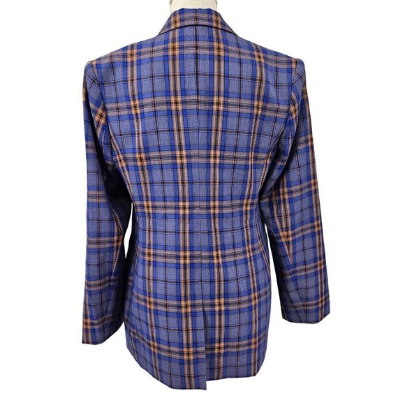 Grey Lab Neon Plaid Blazer Jacket Blue & Orange Women's M Preppy Academia - Picture 3 of 13